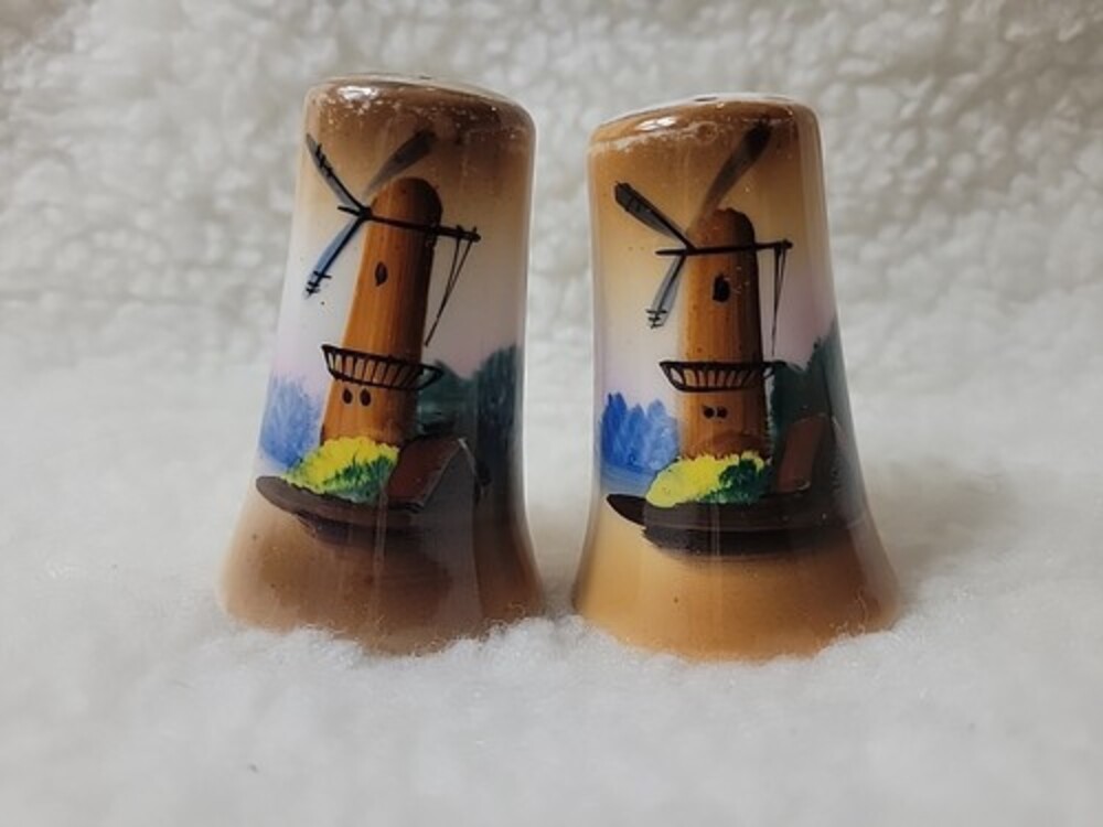 Vintage Hand Painted Lusterware Windmill Salt and Pepper Shakers